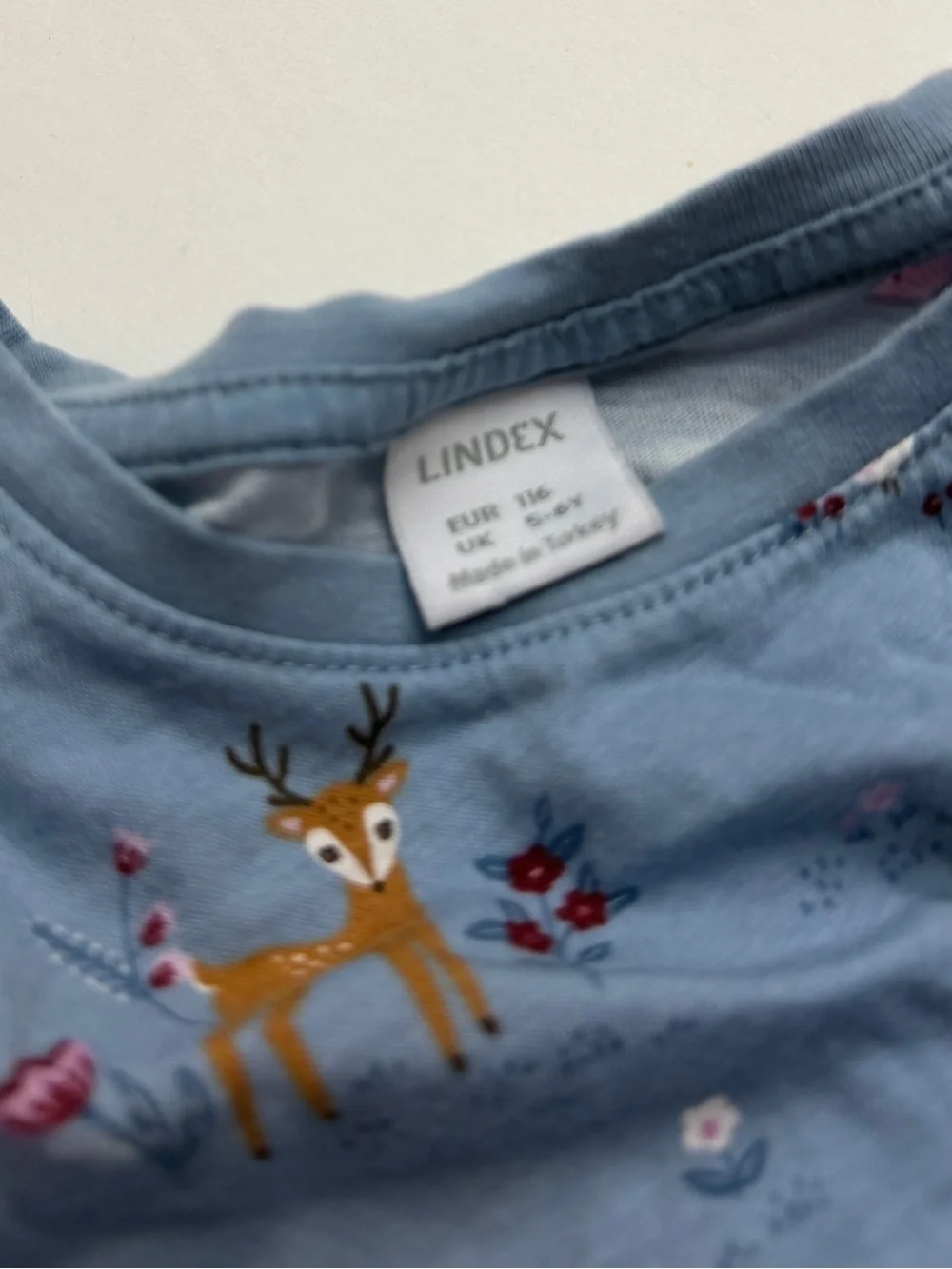 Lindex Girls' Blue Deer Print Outfit Winter Set Long Sleeve Top & Leggings